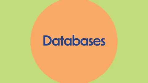 green background, orange circle that reads "Databases" 