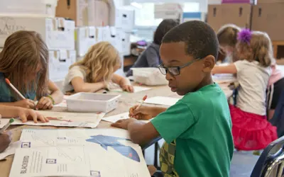 Students doing school work